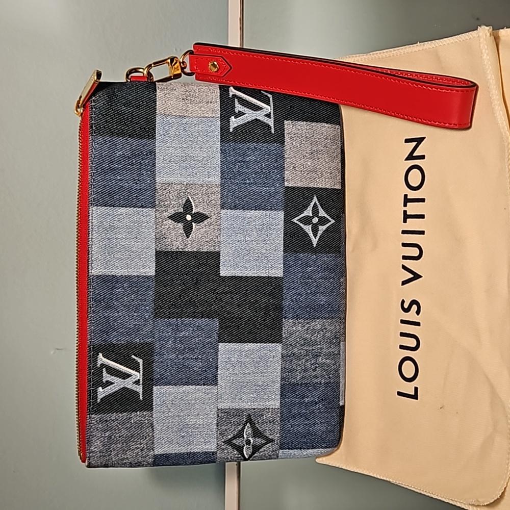 Louis Vuitton Limited EDITION DENIM POCHETTE withRed Leather Details